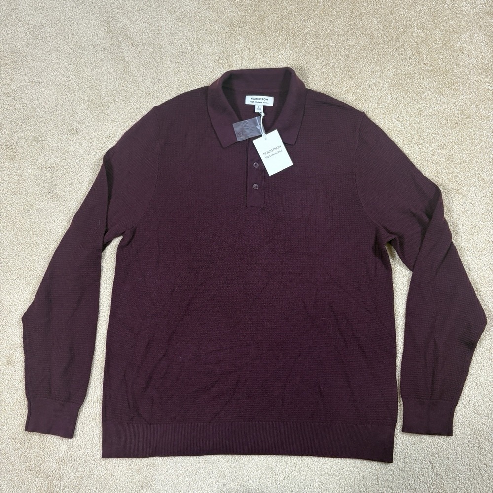 NWT Nordstrom Men L Purple 100% Merino Wool Henley Sweater Washable MV371499MN